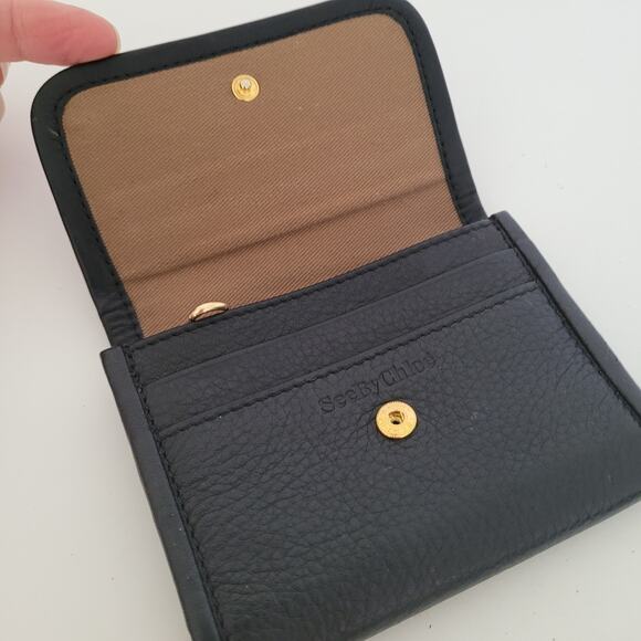 See By Chloe Card Coin Wallet Logo Small Leather Black Compact Designer - Picture 3 of 10